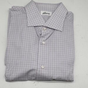 Brioni Light Gray Plaid Men's Dress Shirt